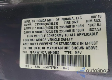 2018 Honda Cr-V Ex z USA, uszkodzony, nr VIN 7FARW1H57JE046685